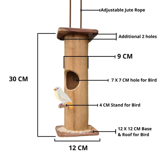 Bamboo Bird House | Handmade Bird Feeder | Decorative Wooden Bird Nest with Hanging Rope