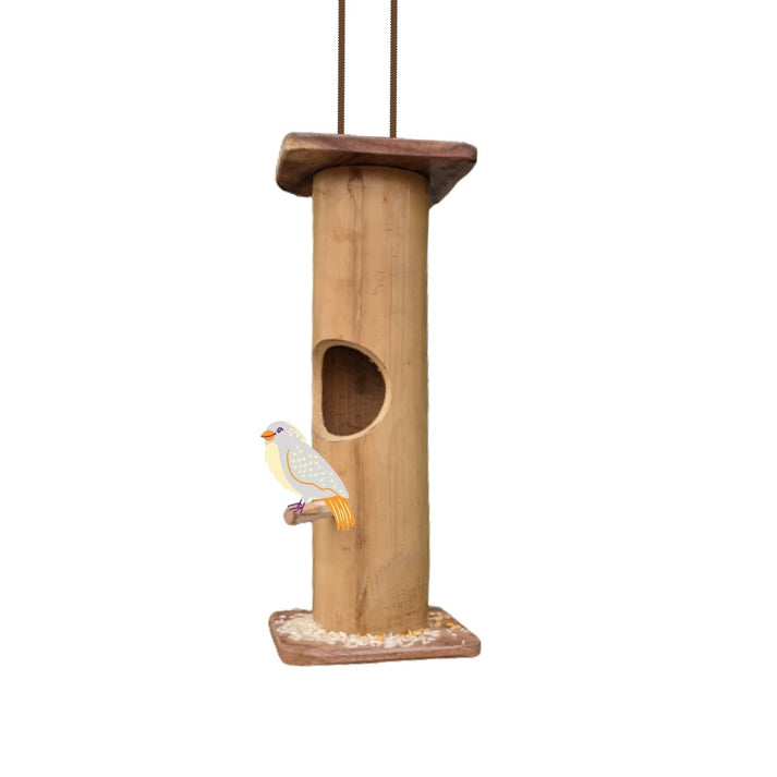 Bamboo Bird House | Handmade Bird Feeder | Decorative Wooden Bird Nest with Hanging Rope