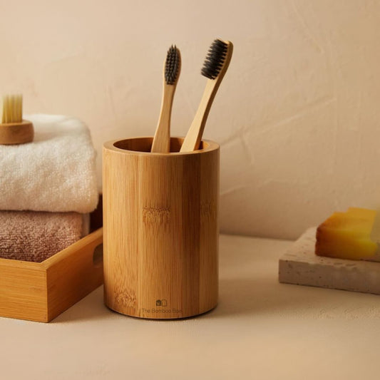 Bamboo Toothbrush Holder Stand | Round Bathroom Toothbrush Holder for Home, Office, Kitchen | Pen Stand | Knife Stand