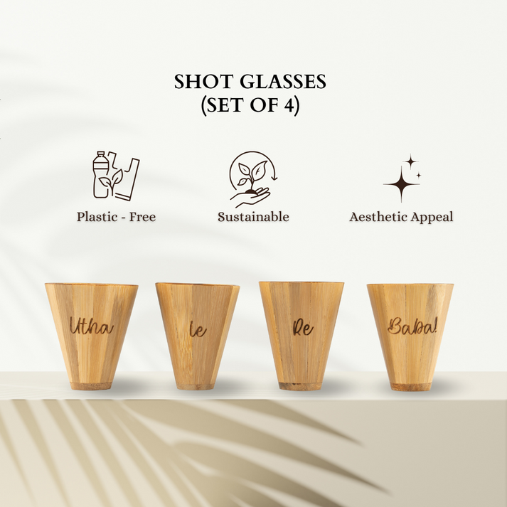 Bamboo Shot Glasses Set of 4 | Handmade Vodka Glasses | Unique Wooden Tequila Shot Glasses