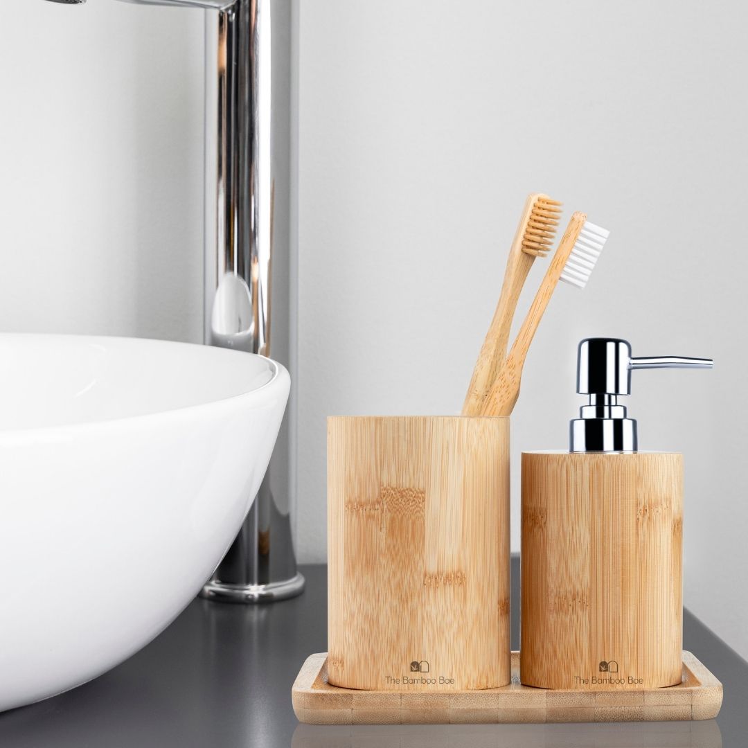 Bamboo Soap Dispenser | Natural Liquid Dispenser for Lotion Sanitizer Shower Gel Bottle | Refillable Container for Bathroom