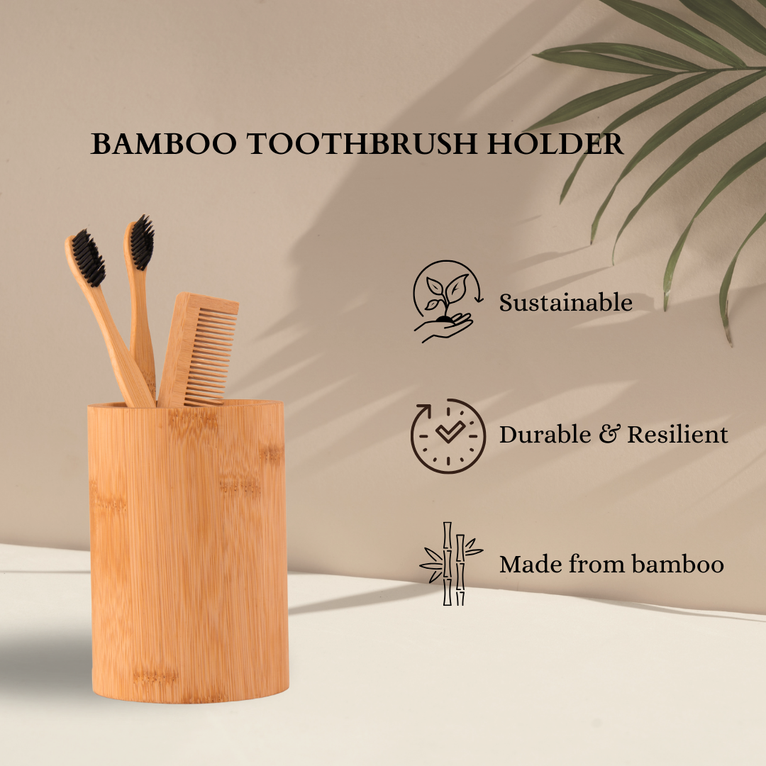 Bamboo Toothbrush Holder Stand | Round Bathroom Toothbrush Holder for Home, Office, Kitchen | Pen Stand | Knife Stand