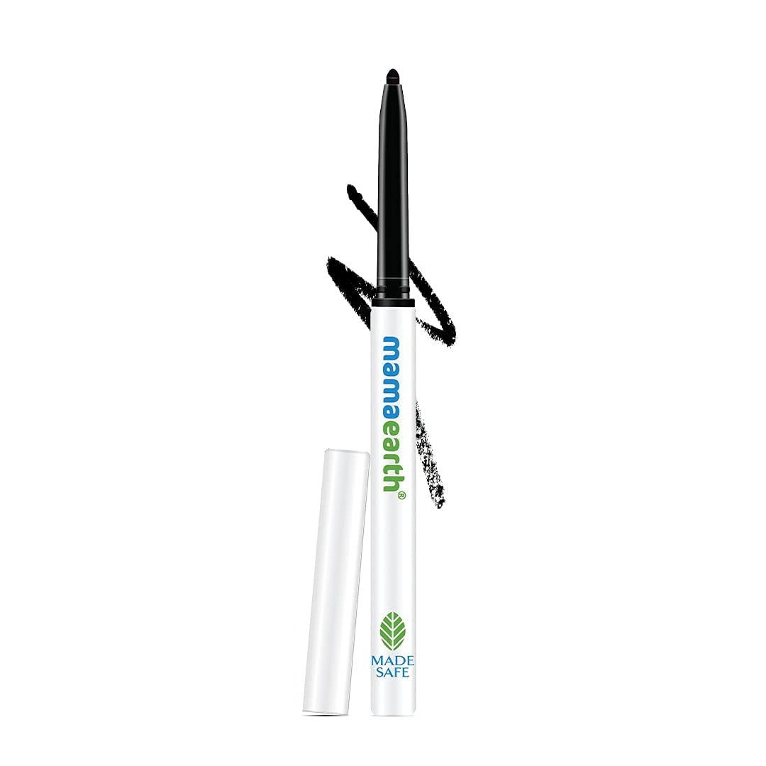 Mamaearth Long Stay Kajal Pencil Black Retractable Waterproof, With Vitamin C & Chamomile, Charcoal Black, Matte Finish