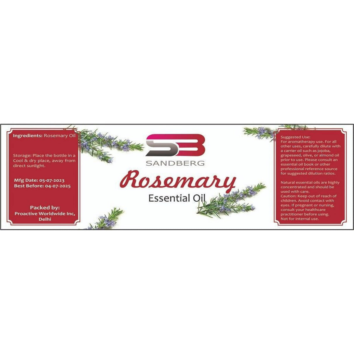 Sandberg Rosemary Pure Essential Oil Natural Therapeutic Grade Helps hair fall, 0.3 Ounce