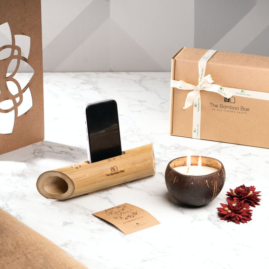 Bamboo Harmony Gift Set | Men's Day & Women's Day Sustainable Gift | Bamboo Speaker & Coconut Candle